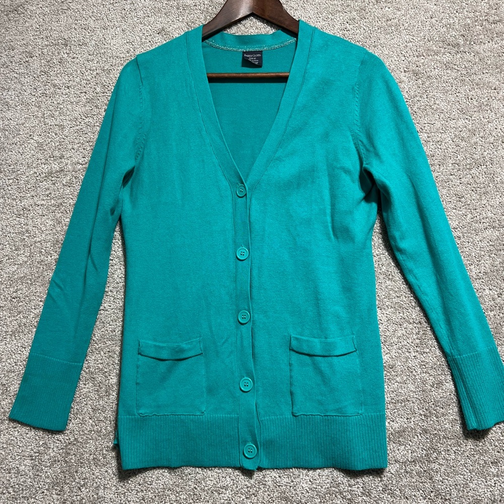 Faded Glory Woman’s Green Button Up Preppy Cardigan Sweater Size Medium 8-10